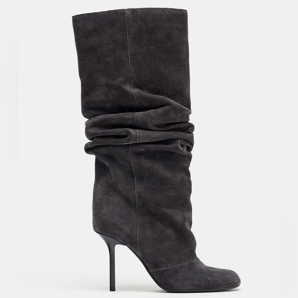 ZARA GATHERED LEATHER BOOTS - Picture 4 of 10